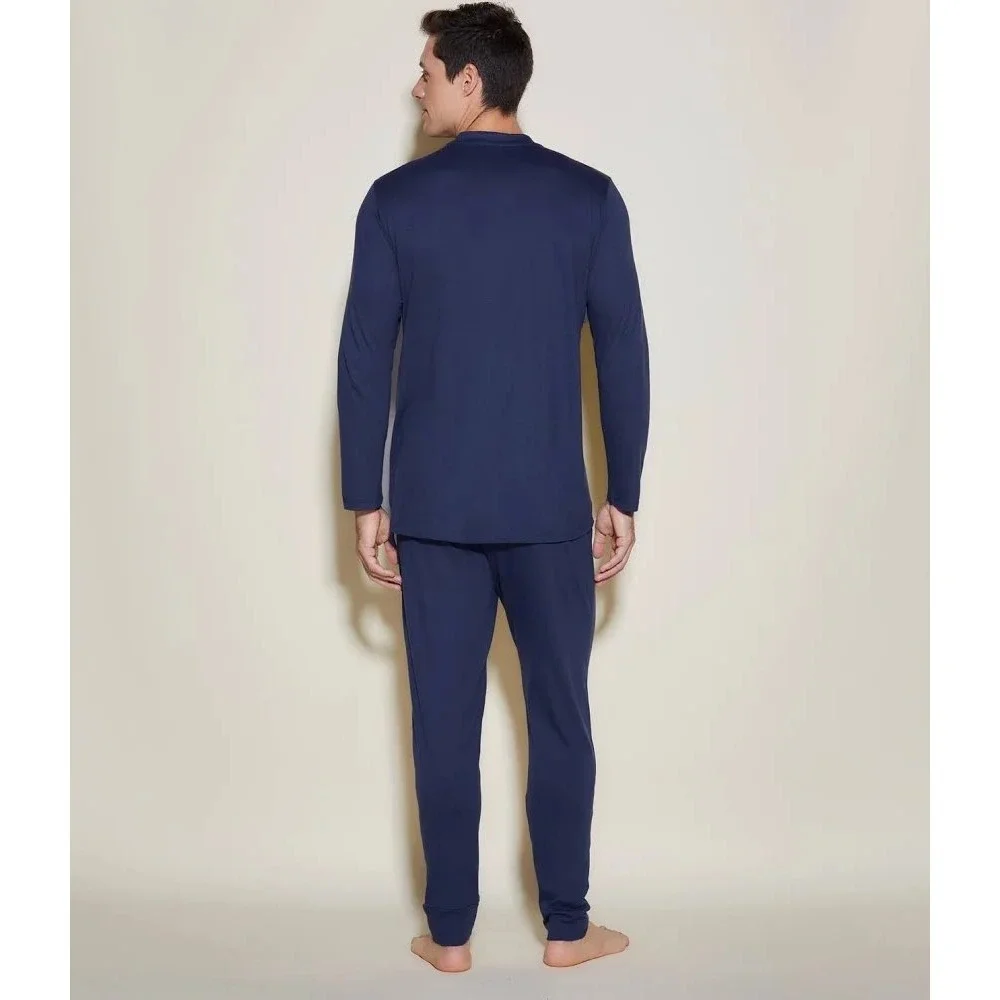 Cosabella Bella Henley Mens PJ Set Navy Blue Long Sleeve Pajamas S